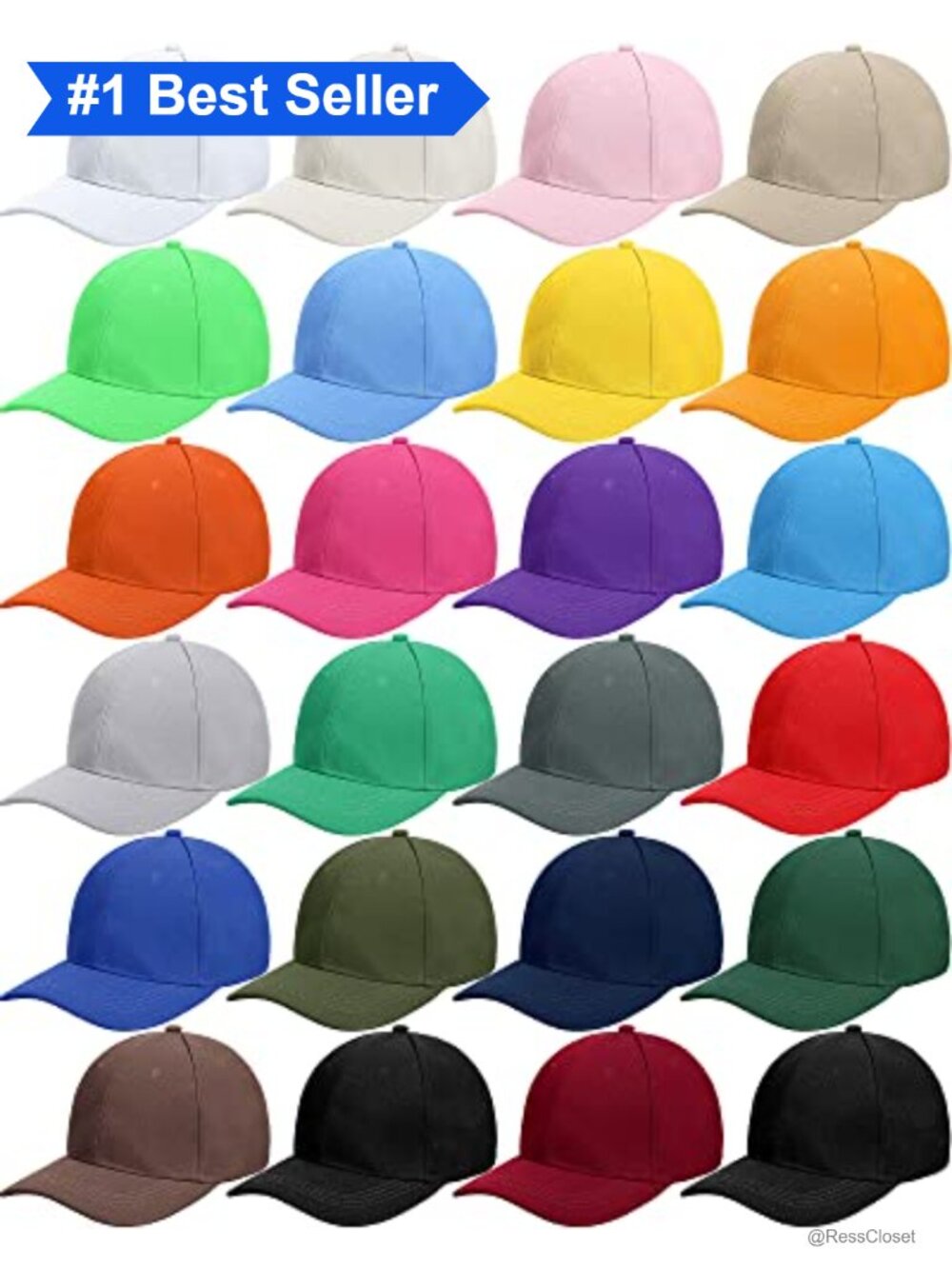24 Pack Baseball Caps Adjustable 100% Acrylic Unisex Blank Hats
